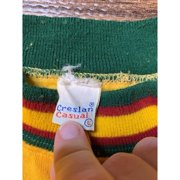 Vtg 60s Creslan Casual Yellow Green Shirt long Sleeve Ringer Sweater sz L (READ) - Picture 2 of 10